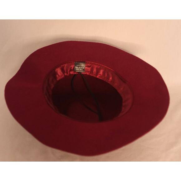 Womens Burgundy Fedora Hat Wide Brim Black Ribbon Band - Picture 8 of 9